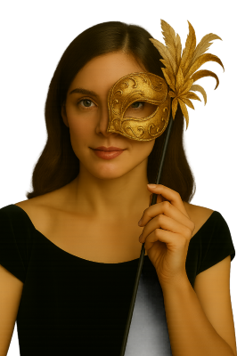 A female holding a mask to protect her identity
